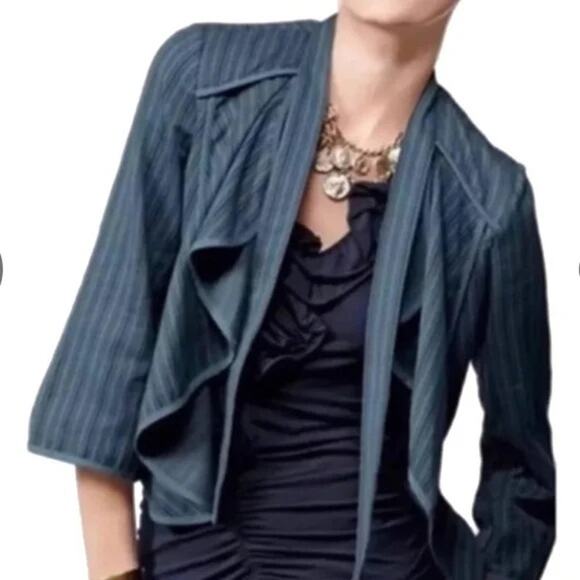 Cabi Cascade Peplum‎ Steampunk 100% Cotton Cropped Blue Striped Jacket Sz M - Picture 10 of 10